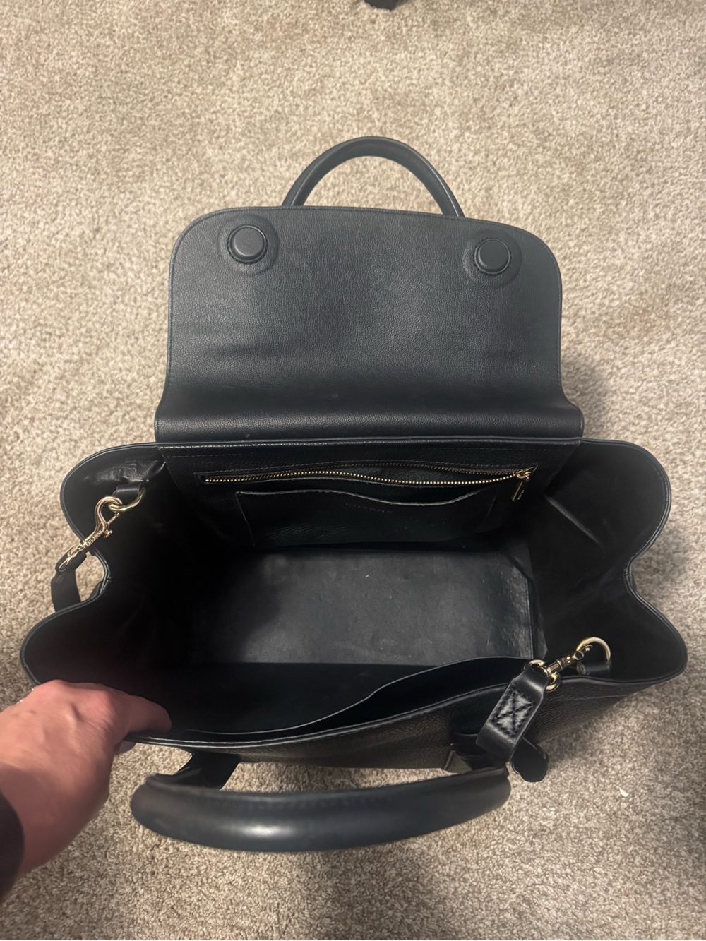 Cuyana Trapeze Satchel - Black Pebbled Leather with Shoulder Strap - Picture 6 of 9